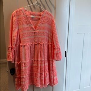 Mud Pie Coral Pink Tiered Boho Tunic